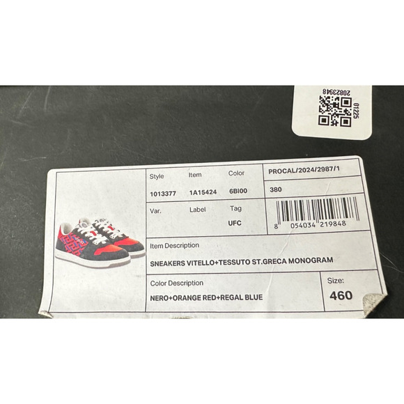 Versace Greca Men’s Leather Black/Orange Red Sneakers 13 US (46) 1013377 IT NIB - Picture 15 of 15